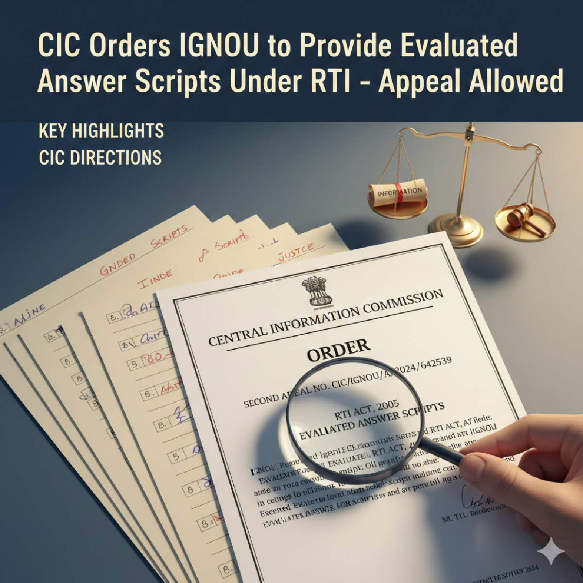 CIC Slams IGNOU CPIO: Answer Scripts to Be Given FREE Under RTI – Strict Warning Issued!