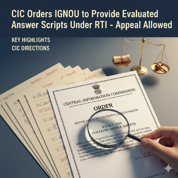 CIC Slams IGNOU CPIO: Answer Scripts to Be Given FREE Under RTI – Strict Warning Issued!