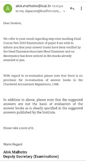 ICAI reply clarifying that suggested answers are not the basis of evaluation