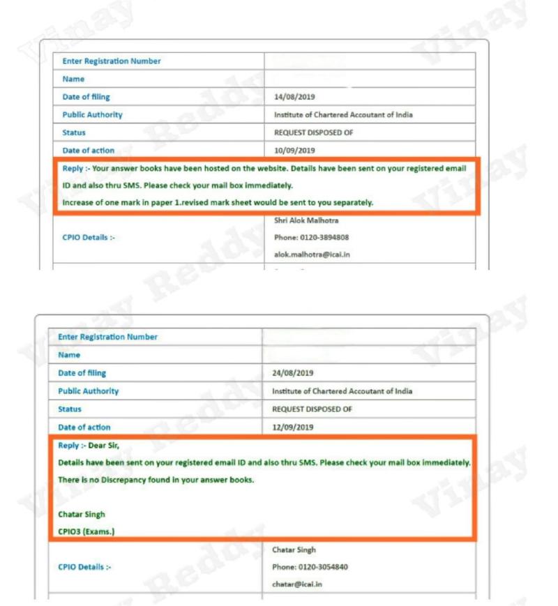 RTI reply confirming ICAI policy